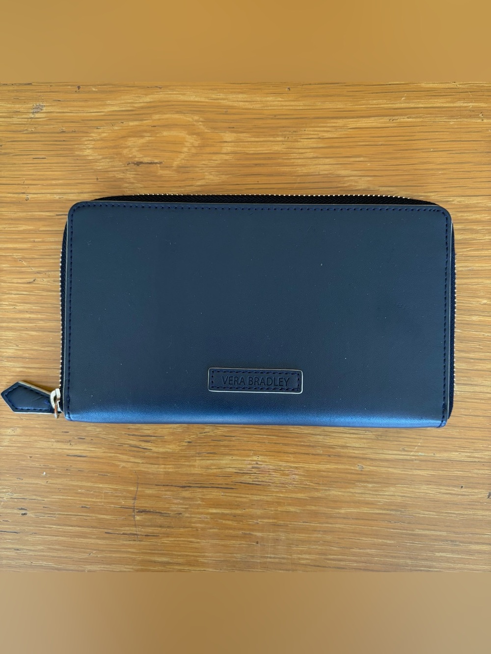 Vera Bradley Accordion Wallet Navy Faux Leather Zip Around Organizer Minimalist
